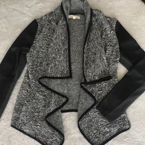 Faux leather sleeve cardigan